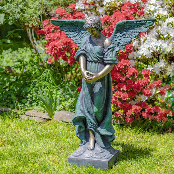 Angel with Open Wings Statue Antique Bronze